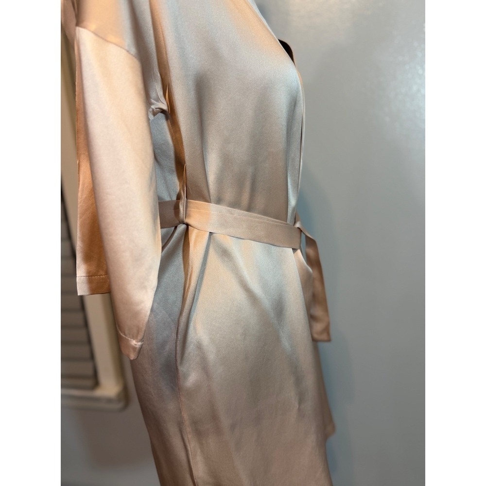 Slipintosoft 100% Silk Kimono Robe Champagne Tie Waist Luxury Lounge Large - Picture 7 of 13